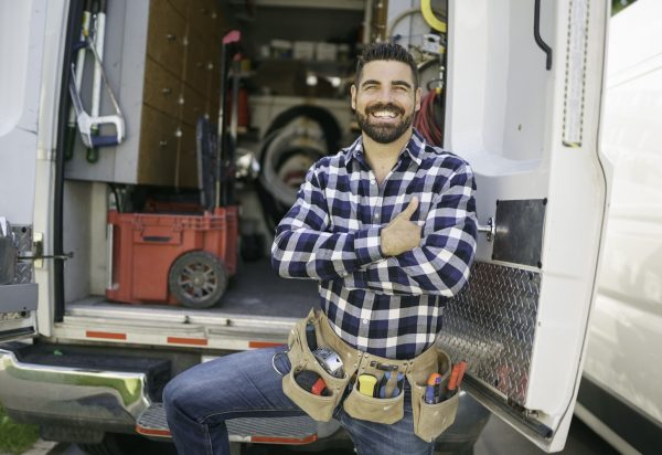 A Portrait of an electrician happy worker at work